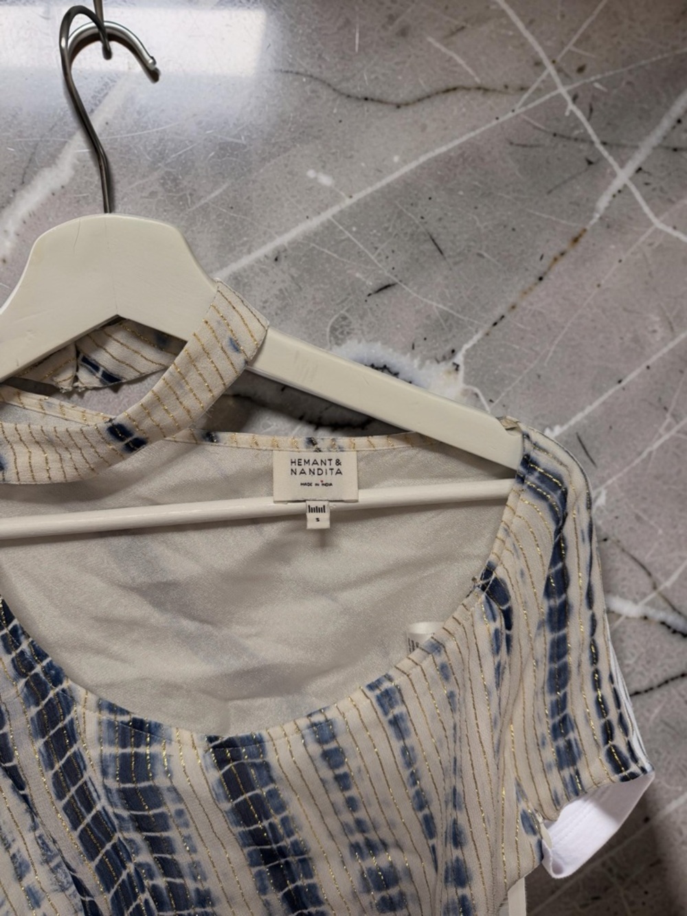 Hemant Nandita Shibori Tie Dye Gold Metallic One Shoulder Crop Top Size Small - Picture 7 of 9